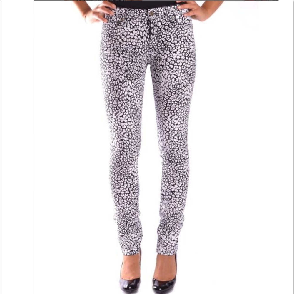 Saint Laurent Black And White “Baby Cat” Leopard Print Coated Jeans NWT - Picture 1 of 11